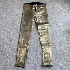 H&M gold metallic coated skinny jeans, size 6